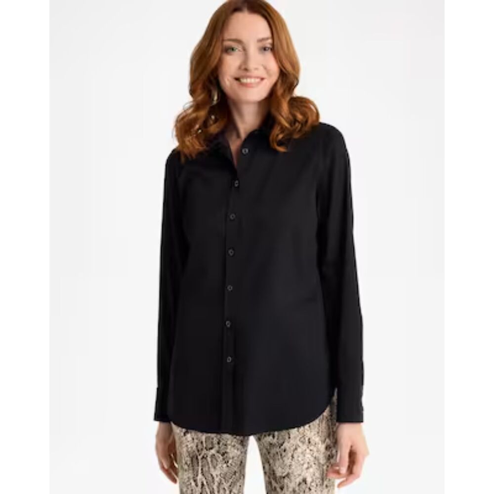 Chico's No Iron CoolMax All Season Button Down Long Sleeve in Black Size (3) XL